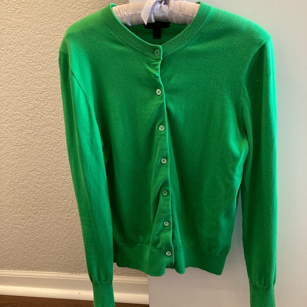 J. Crew Green Cotton Cardigan Sweater